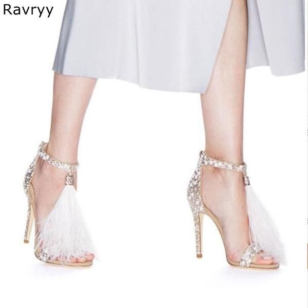 

crystal shoes summer woman sandals bling rhinestone decor cover heel pumps thin female party dress, Black