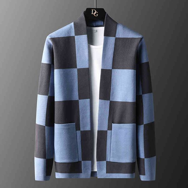 

men's jackets cashmere plaid jacket menswear 2021 autumn winter warm soft comfortable sweater coat knitted fashion, Black;brown