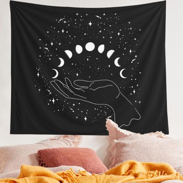 

tapestries white black moon mandala tapestry wall hanging celestial hippie carpets magic hand diamond