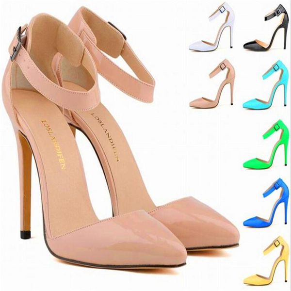 

dress shoes arrival concise solid patent leather shallow sandals women pointed toe high heels fashion buckle women's office sandal, Black