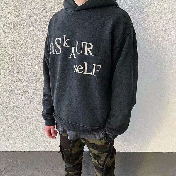 

foam printing hoodie hoody men women heavy dust vintage trui vegetables old askyurself sweatshirts, Black