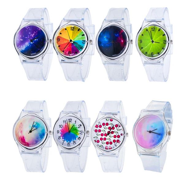 

wristwatches cartoon crystal watch transparent silicone classic electronic female student, Slivery;brown