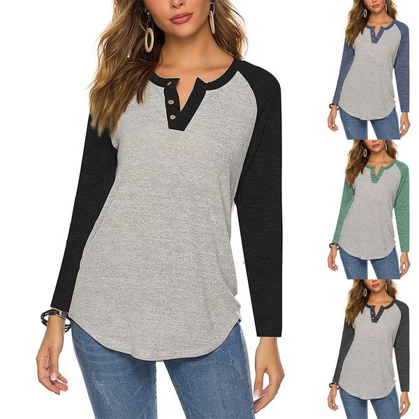 

women's new raglan round neck long sleeve basic button t-shirt, White