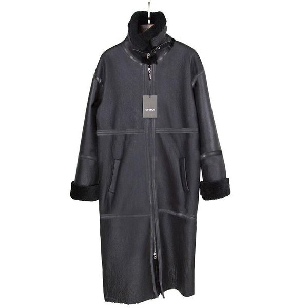 

women's fur & faux real coat brand 2021 double-faced outerwear winter jacket women long parka merino sheep thick streetwear luxury, Black