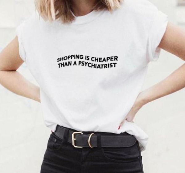 

women's t-shirt graphic women camisetas quote vintage grunge tshirt tee shopping is er than a psychiatrist woman, White