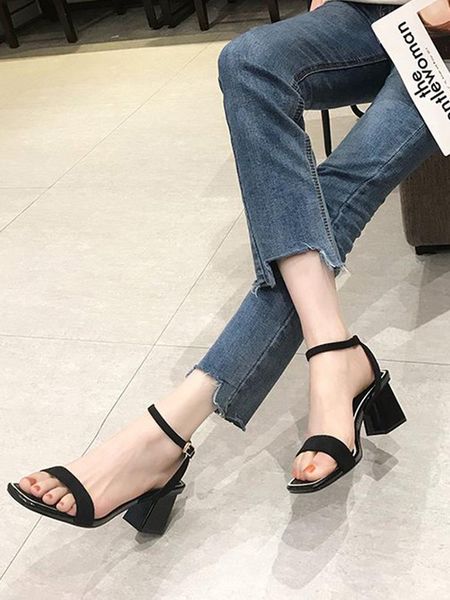 

sandals 2021 summer ladies fashion all-match net red roman high heels fairy style, Black