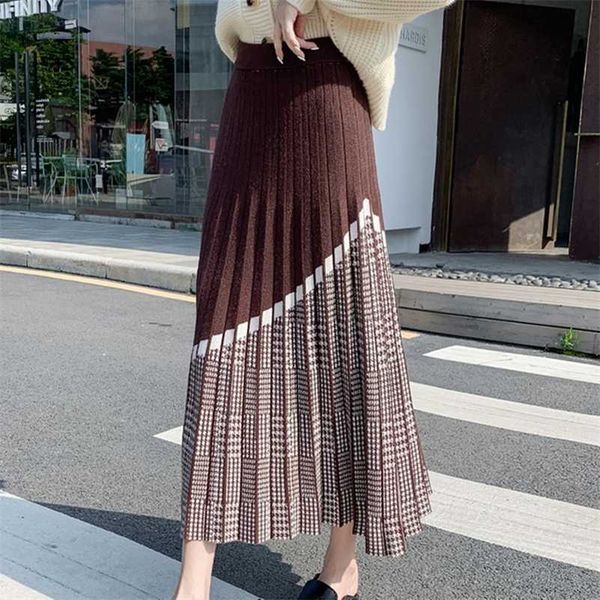 

zawfl autumn & winter women high waist all-match woolen pleated skirt casual fashion women a-line long skirt 211120, Black