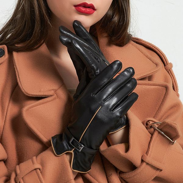 

gloves haining leather thickened warm women' autumn and winter sheepskin, Blue;gray