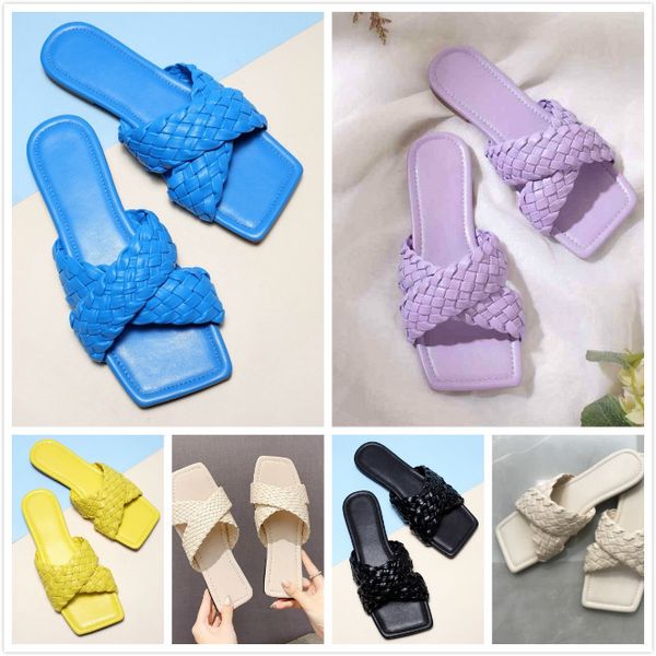 CN36-42 Größe Frauen Hausschuhe Sommer Mode Quadratischen Kopf Schuhe Flachen Boden Rutschen Rattan Cross Strap Sandalen