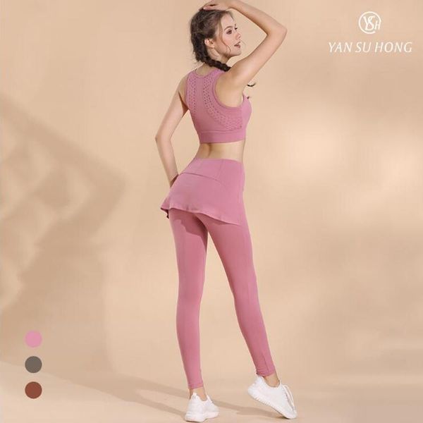 

yoga outfits tight fitness clothes women 2 pcs/set sets bra+hip push up fake two piece pants slim for gym, White;red