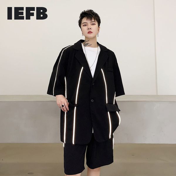

iefb summer half sleeve blazer reflective strip design men's short sleeve single breasted suit coat streetwear 9y7277 210524, White;black