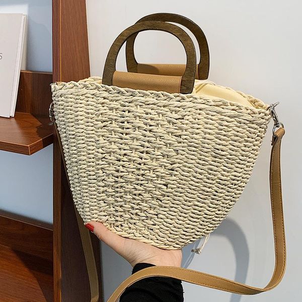

evening bags straw weave bucket shoulder for women summer beach messenger bag retro lady handbags basket girls tote crossbody