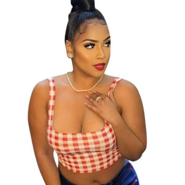 

women's t-shirt european and american plaid sling simple, White