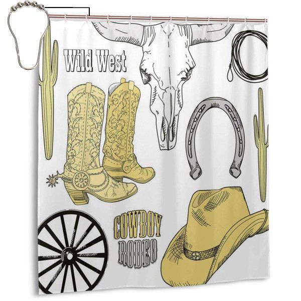 

waterproof shower curtain cowboy rodeo accessories skull lasso hat vintage wheel horseshoe bathroom decor accessories shower