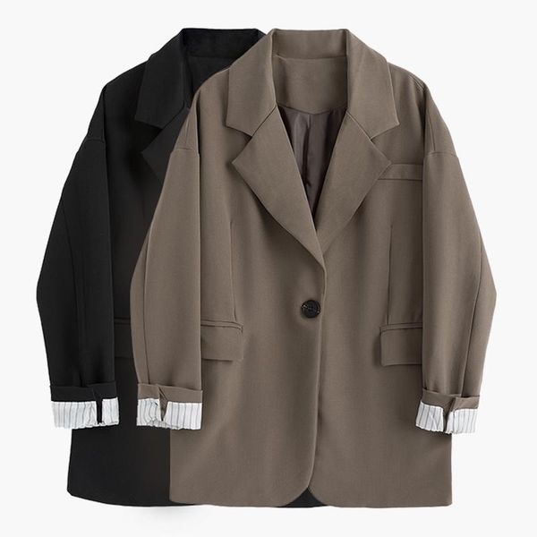 

women's suits & blazers england style blazer chic cotton polyester full sleeves reguar length solid single button notched collar, White;black