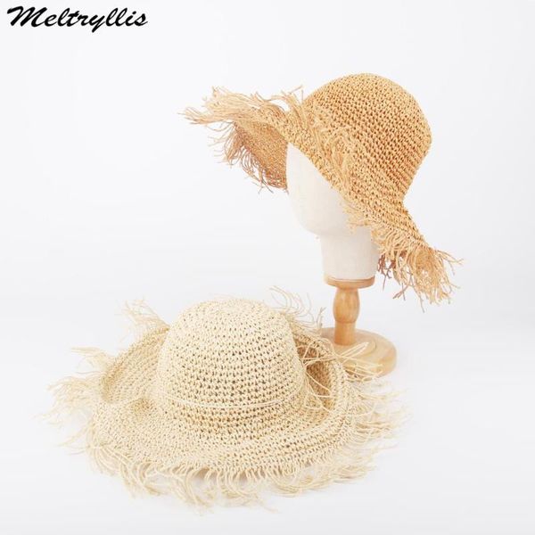 

[meltryllis] 2021 spring and summer straw hat women's fashion flash foldable sun cap outing on the beach wide brim hats, Blue;gray