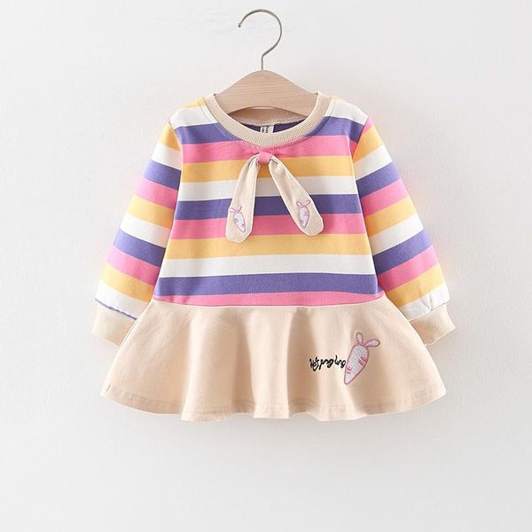 

girl's dresses baby girls dress autumn winter cotton long sleeved princess toddler rainbow striped carrot children bow, Red;yellow