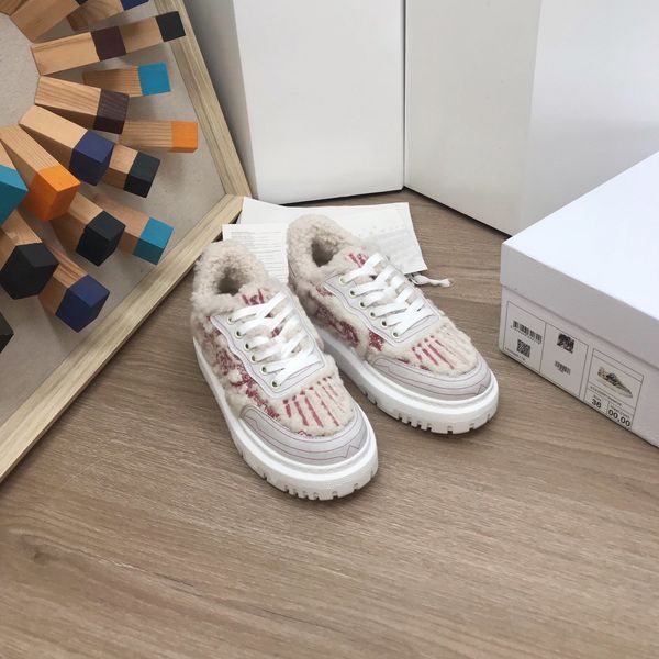 

women's shoes designer autumn and winter brand shell head casual luxury comfortable fur shoes size 35-40, Red;white