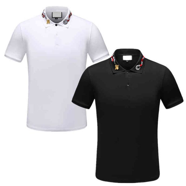 

new shirts luxury casual men polo t shirt snake bee letter print embroidery fashion high street digner t-shirt, White;black