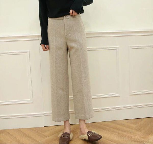 

women's pants & capris hcbless 2021 winter korean loose wool straight leg wild nine, Black;white