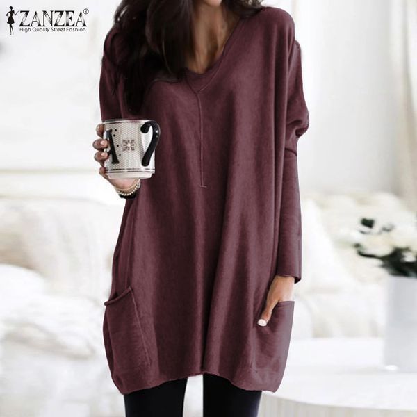 

blouses women casual long sleeve shirts 2021 autumn side pockets loose blouse ladies v neck spring basis oversized 5xl, White