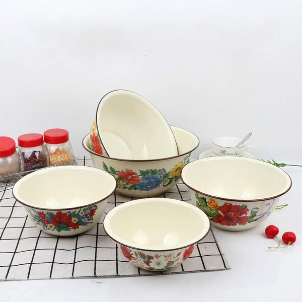 

classic old enamel basin, beige bowl, deep noodle soup rice bowl bowls