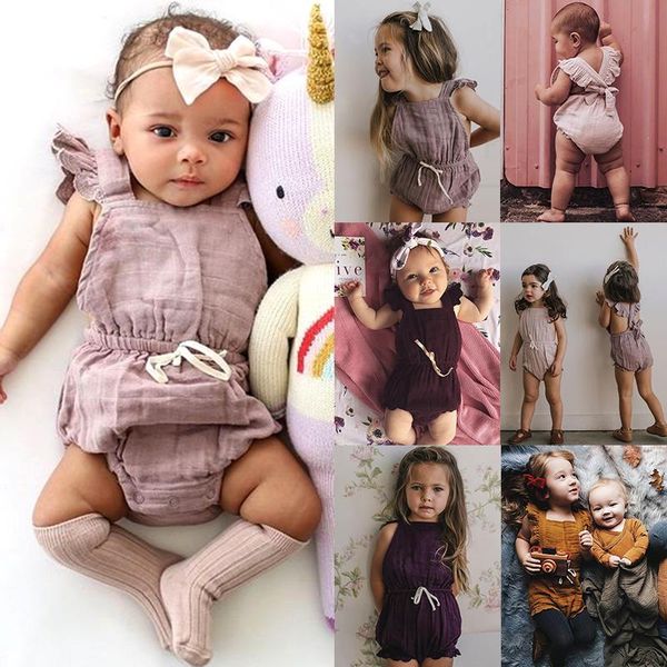 

rompers arrivels baby girls ruffle one-pieces clothes summer born kids sleeveless romper jumpsuit outfits sunsuit, Blue