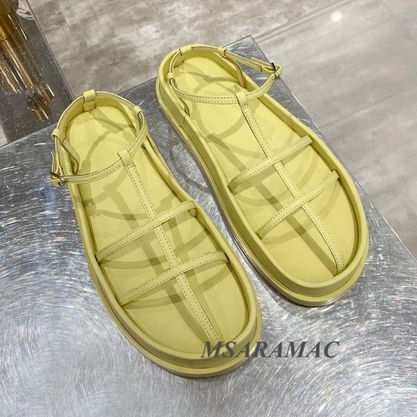 

sandals summer thin strap hollow thick-soled leather round toe women's all-match dress shoes beach, Black