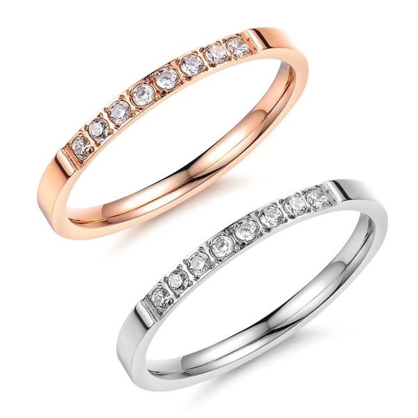 

wedding rings 2mm zirconia ring women girl fashion stainless steel rose gold color female jewelry, Slivery;golden