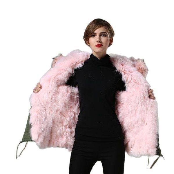 

women's fur & faux 2021 mhnkro arrival baby pink elegant russia color women winter army green casual wear, Black