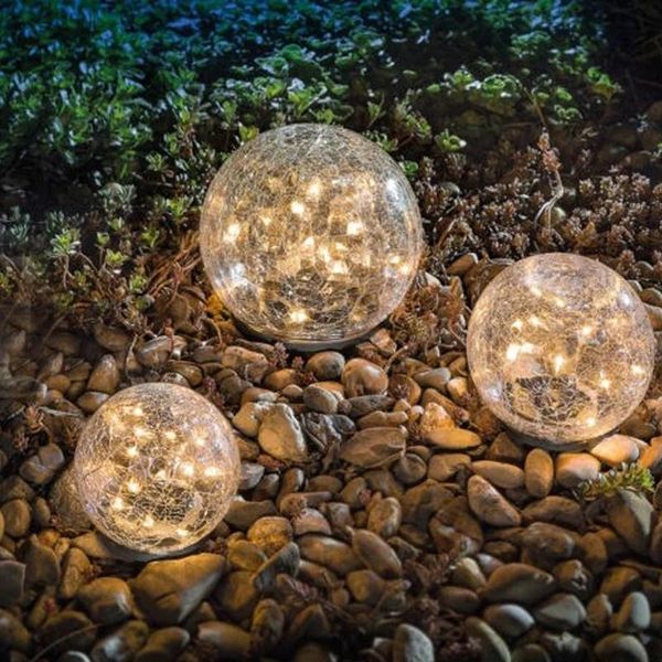 

solar crackle glass ball garden lights outdoor deck lamps romantic gifts party decoration