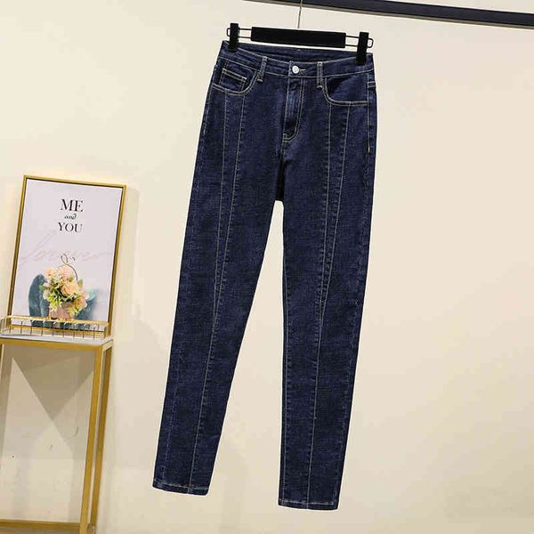 

elasticity dark blue length total denim pencil jeans woman tall waist thin fabric softener splice