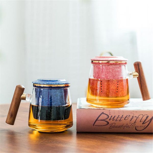 

cups & saucers creative heat resistant glass teacup with ceramic filter and cover office tea strainer cup couple simple water mug drinkware