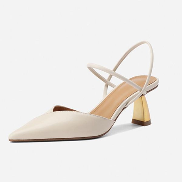 

vintage genuine leather sandals for girls metal high heels ladies pumps poined toe 2021 party woking shoes woman, Black