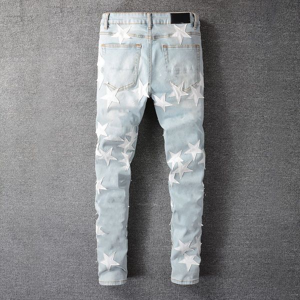 

fashion designer hip hop mens jeans good quality designers ripped biker pants slim fit motorcycle denim for men size 28-40, Blue