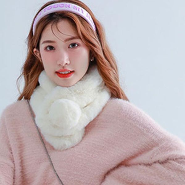

scarves autumn winter women scarf imitation rex japan south korea outdoor sweet thick warm fur ball bib plush collar i24, Blue;gray
