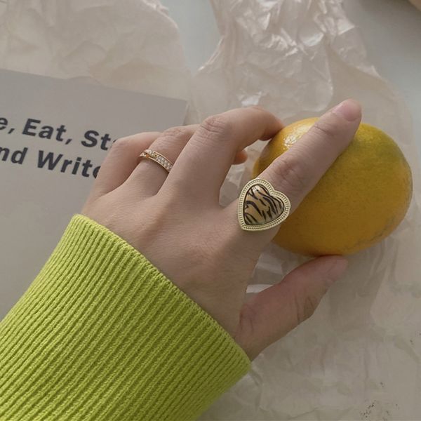 

vintage geometric heart resin acetate cartoon bear leopard cute simple metal rings for women girls jewelry gifts, Silver