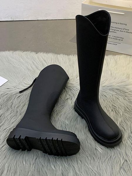 

boots women 2021 thigh high heels luxury designer shoes round toe zipper over-the-knee fashion flat med rubbe, Black