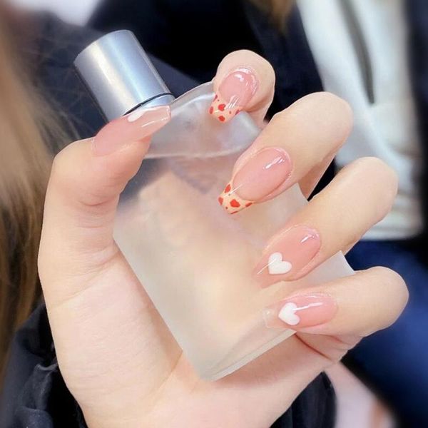 

false nails 24pcs leopard heart printed patch glue type paragraph fashion removable manicure nail nin668, Red;gold