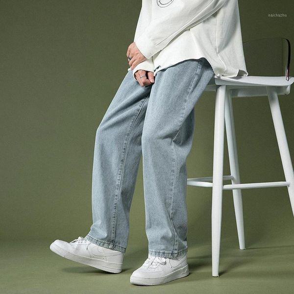 

men's jeans loose men male trousers 2021 autumn students casual straight denim pants streetwear, Blue