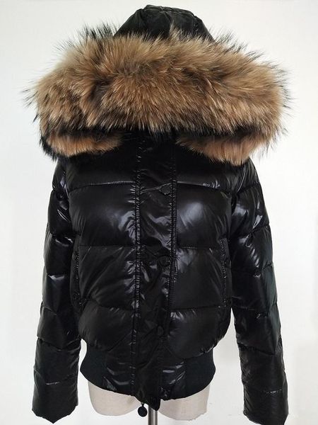 

m women down jacket thickening short parkas 100% real raccoon fur collar hood coat black/red color