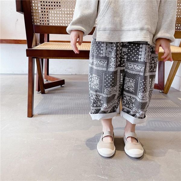 

trousers autumn baby girls retro printing loose spring cotton casual all-match harem pants, Blue