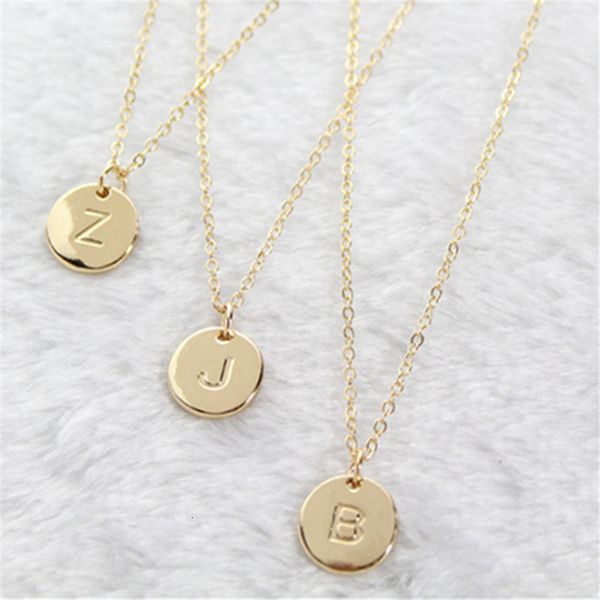 

necklaces pendants 2021 initial letters pendant for woman cute gold color engraved sequins alloy round minimalistic jewelry, Silver