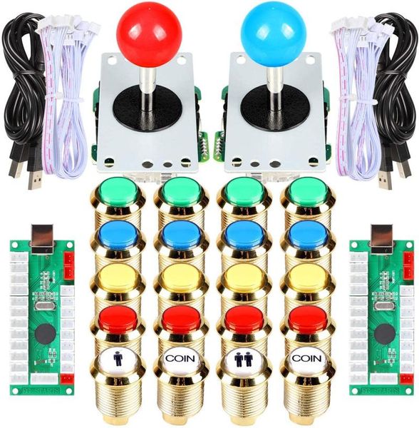 Gamecontroller Joysticks 2-Spieler-DIY-Kit USB-Encoder zum PC-Joystick + LED-Vergoldung Arcade-Tasten für MAME-Schrank Raspberry Pi 3