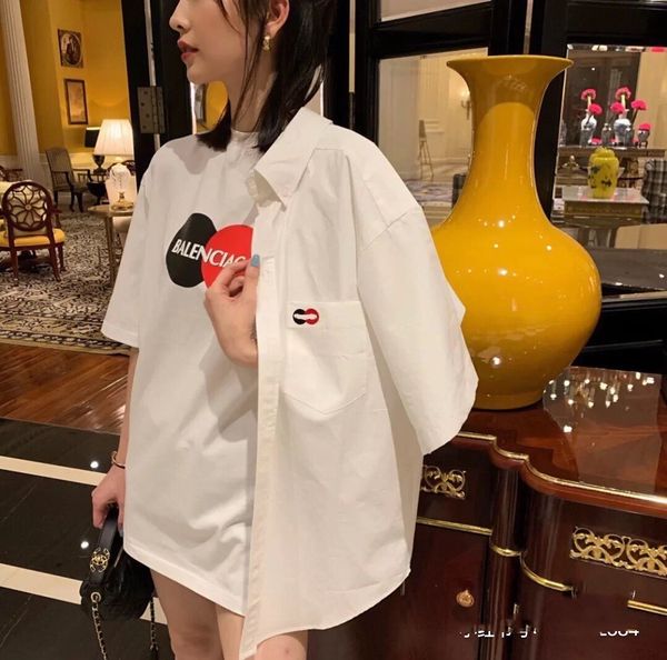 

b family 2021 spring summer new embroidered short sleeve shirt for men and women, White