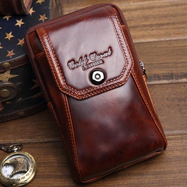 

waist bags men genuine leather pack cover cigarette belt hip purse for father gift real cowhide hook cell mobile/phone case fanny bag