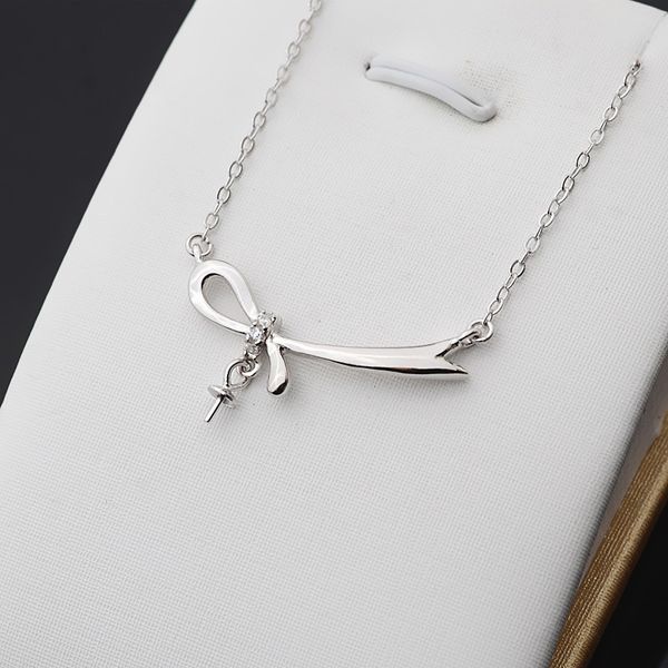 

diy accessories s925 silver bow pendant necklace female pendant ti0de set clavicle chain simple pearl empty support 336