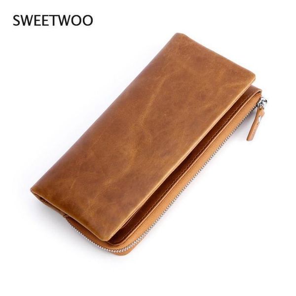 

wallets fashion clutch european and american first layer cowhide men's long wallet retro leather business card bag, Red;black