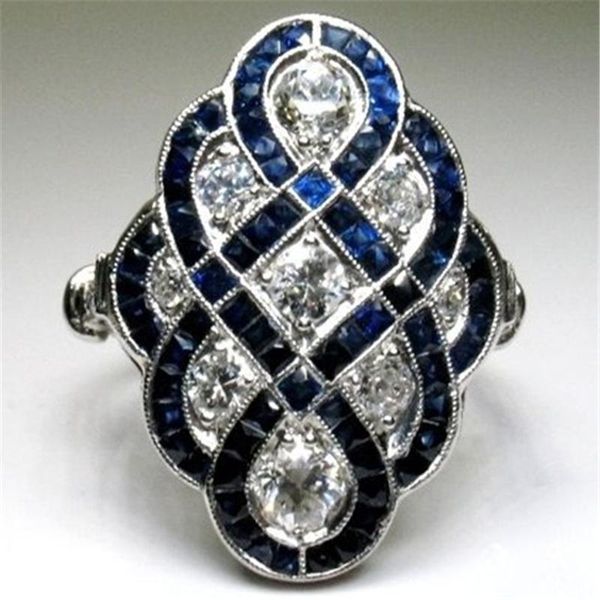 

fashion navy blue stripe rings for women geometric cubic zirconia finger ring bague anniversary jewelry anillos z3t572 cluster, Golden;silver