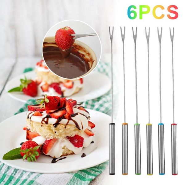 

forks 6pc 24cm stainless steel dessert fork cheese and chocolate fondue portable cocktail salad fruit for party travel